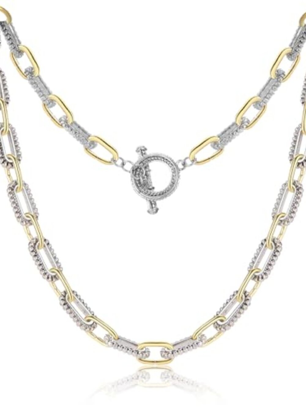 Women's Link Necklace 18k Gold Plated Double Twist Wire Gold and Silver 2 Tone